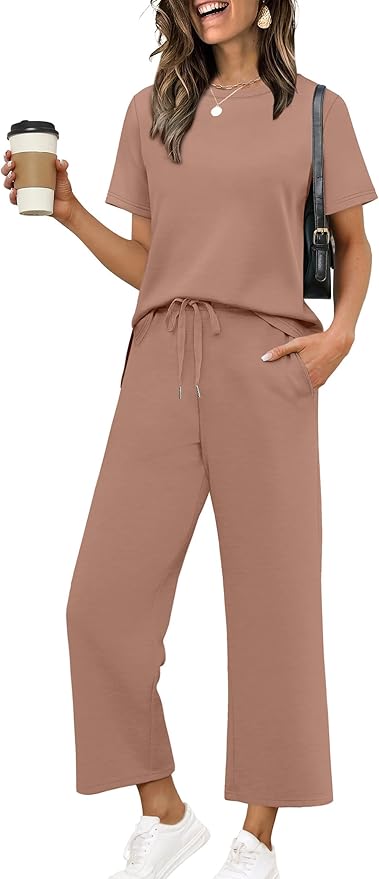 XIEERDUO Women's Side Slit Lounge Sets 2026 Fashion 2 Piece Travel Outfits Cozy Loungewear Wide Leg Tracksuits S-3XL