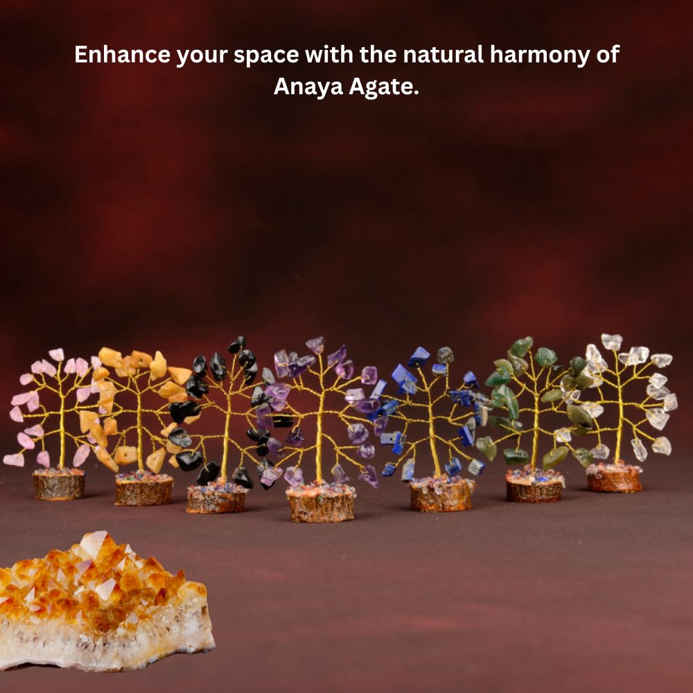 ANAYA AGATE Crystal Tree Gift for Women, Set of 12 Handcrafted Tree of Life Chakra Healing Crystals & Stones for Positive Energy, Good Luck, Home and Office Desk Decor, Birthday Gifts for Mom & Dad