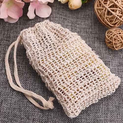 BBTO 5 Pieces Soap Saver Bag Natural Sisal Exfoliating Soap Pouch for Foaming and Drying, Shower, Scrubber(9 x 14 cm,Beige)
