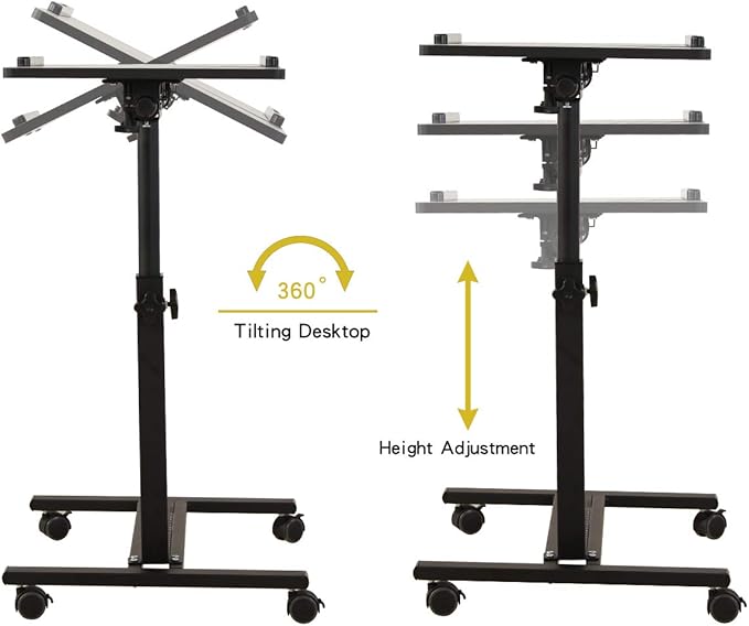 TigerDad Over Bed Table with Wheels Adjustable | Rolling Laptop Table Overbed Desk Hospital Tray Table Sofa Chair Side Table (Black)