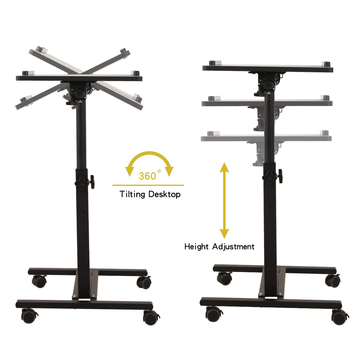 TigerDad Over Bed Table with Wheels Adjustable | Rolling Laptop Table Overbed Desk Hospital Tray Table Sofa Chair Side Table (Black)