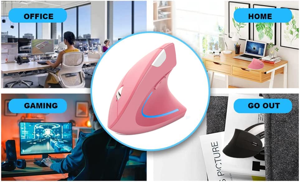 Wireless Mouse Ergonomic Vertical Mouse Ergo LED Light High Precision Optical Cordless Lightweight Mice Gift for Boy Girl ...