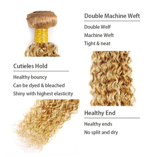 Blonde Human Hair Bundles 613 Curly Wave Bundle P27/613 Hair Weave 3 Bundles 20 22 24 inch Brazilian Remy Blonde Color 300g