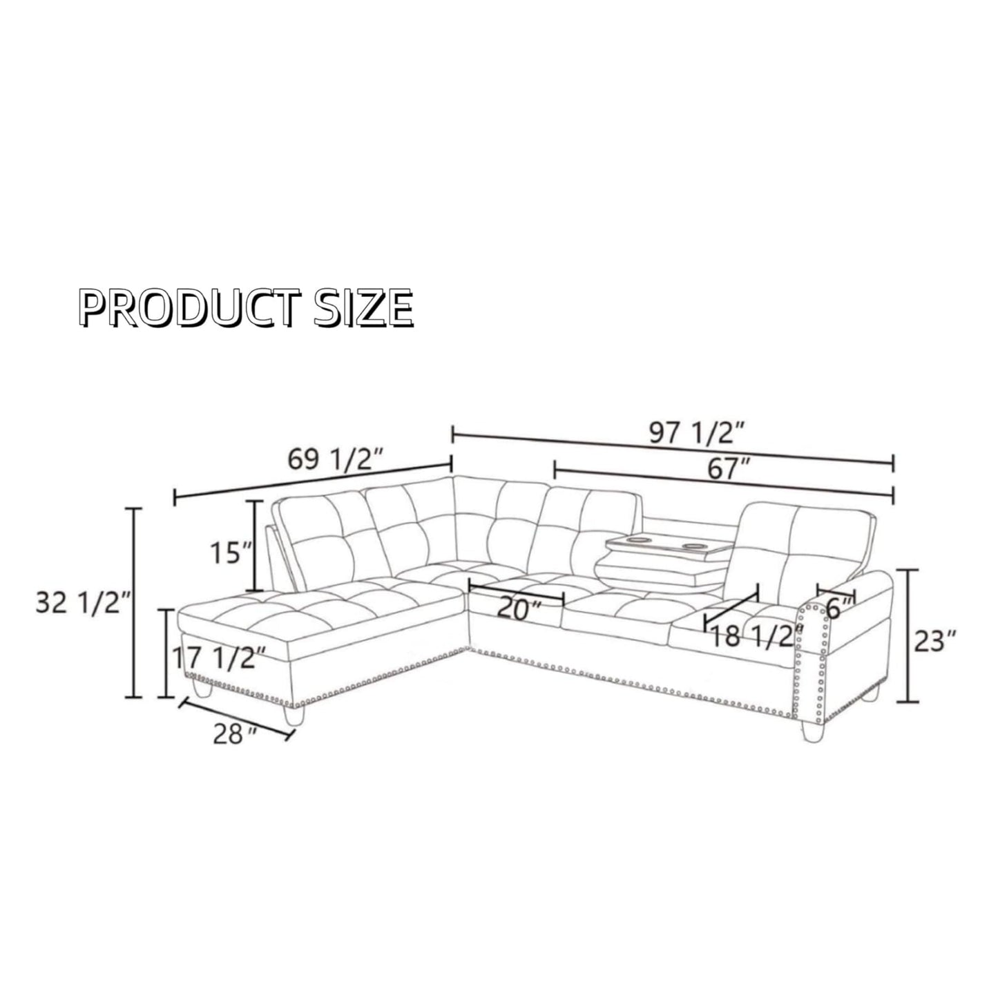 Trygoal L-Shaped Sectional Sofa, Modern 4-Seat Couch with Built-in Cup Holders, Upholstered Fabric Sectional Couch with Right Facing Chaise for Living Room, Apartment, Office, Purple