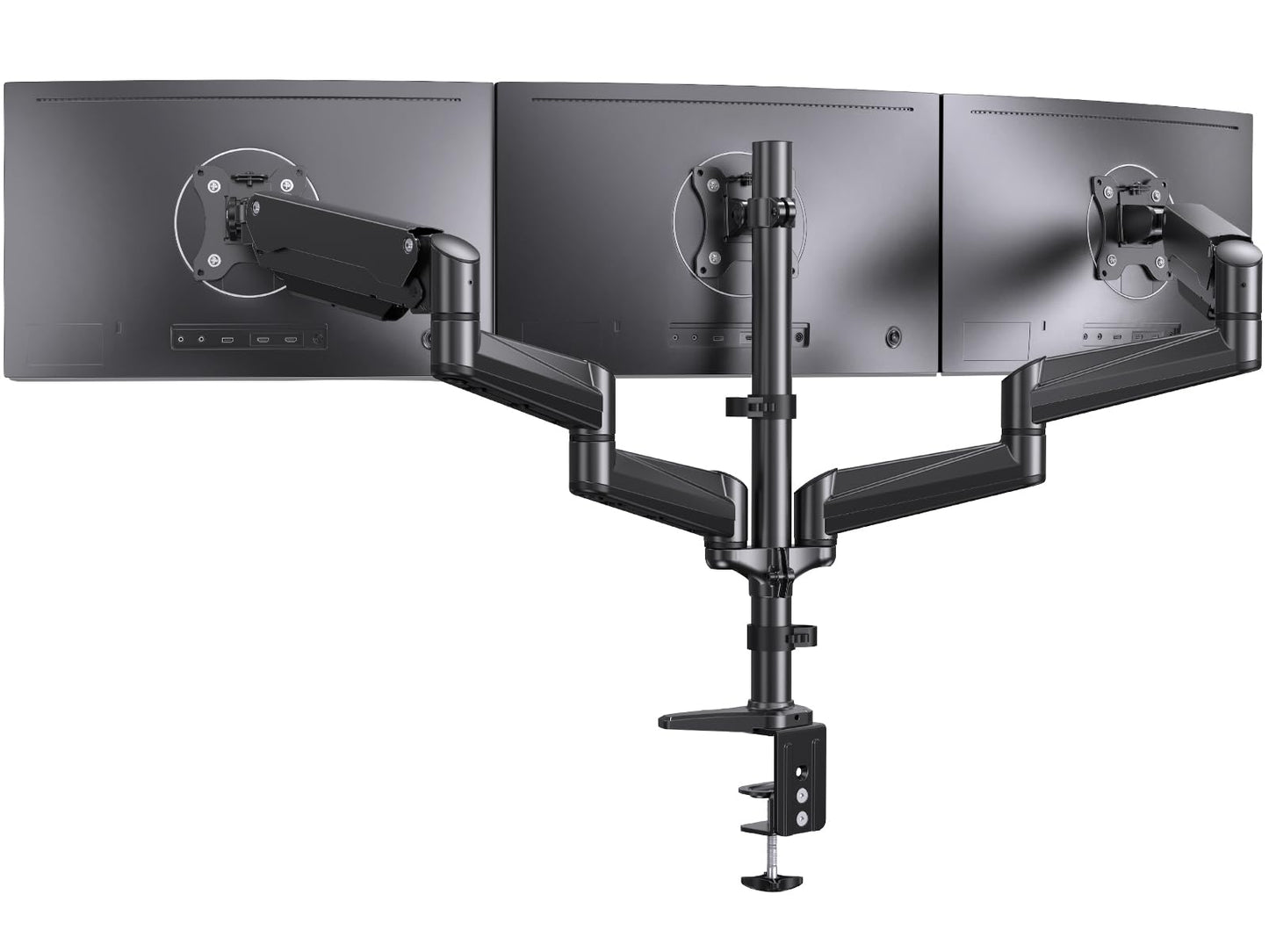 ErGear Triple Monitor Mount, Fully Adjustable Gaming 3 Monitor Desk Mount for 17 to 32 inch Computer Screens, Swivel, Tilt, Rotation, C-Clamp & Grommet Base