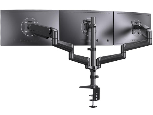 ErGear Triple Monitor Mount, Fully Adjustable Gaming 3 Monitor Desk Mount for 17 to 32 inch Computer Screens, Swivel, Tilt, Rotation, C-Clamp & Grommet Base