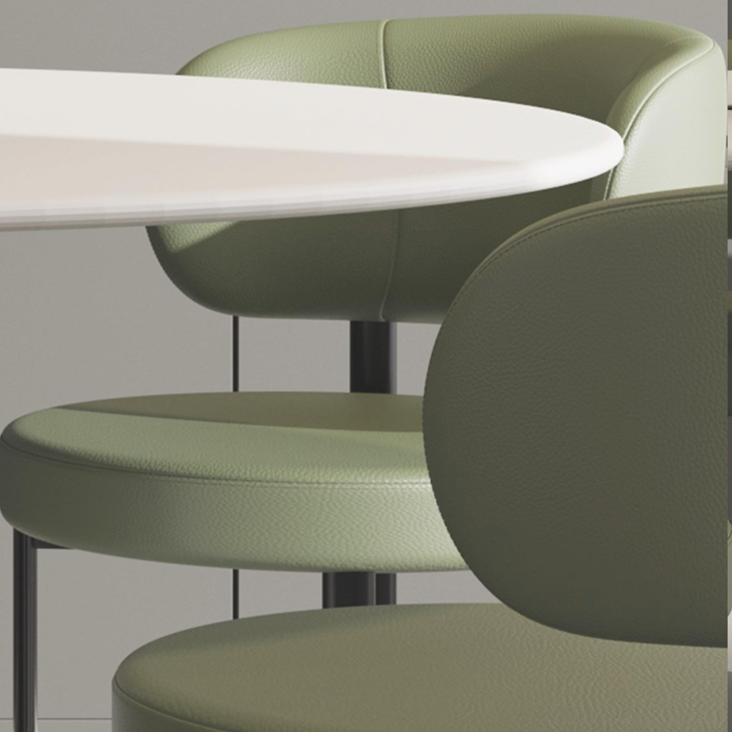 HaufChox Mid Century Dining Chairs Set of 4, Morden Kitchen Chair, Round Upholstered Seat, Curved Split Backrest, Carbon Steel Legs, Textured Leather for Bar/Restaurant/Office, Olive