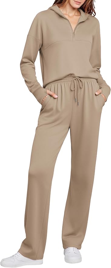 Totatuit Womens Sweatsuits 2 piece Set Lapel Half Zip Lightweight Sweatshirts and Wide Leg Pants Tracksuit Lounge Sets