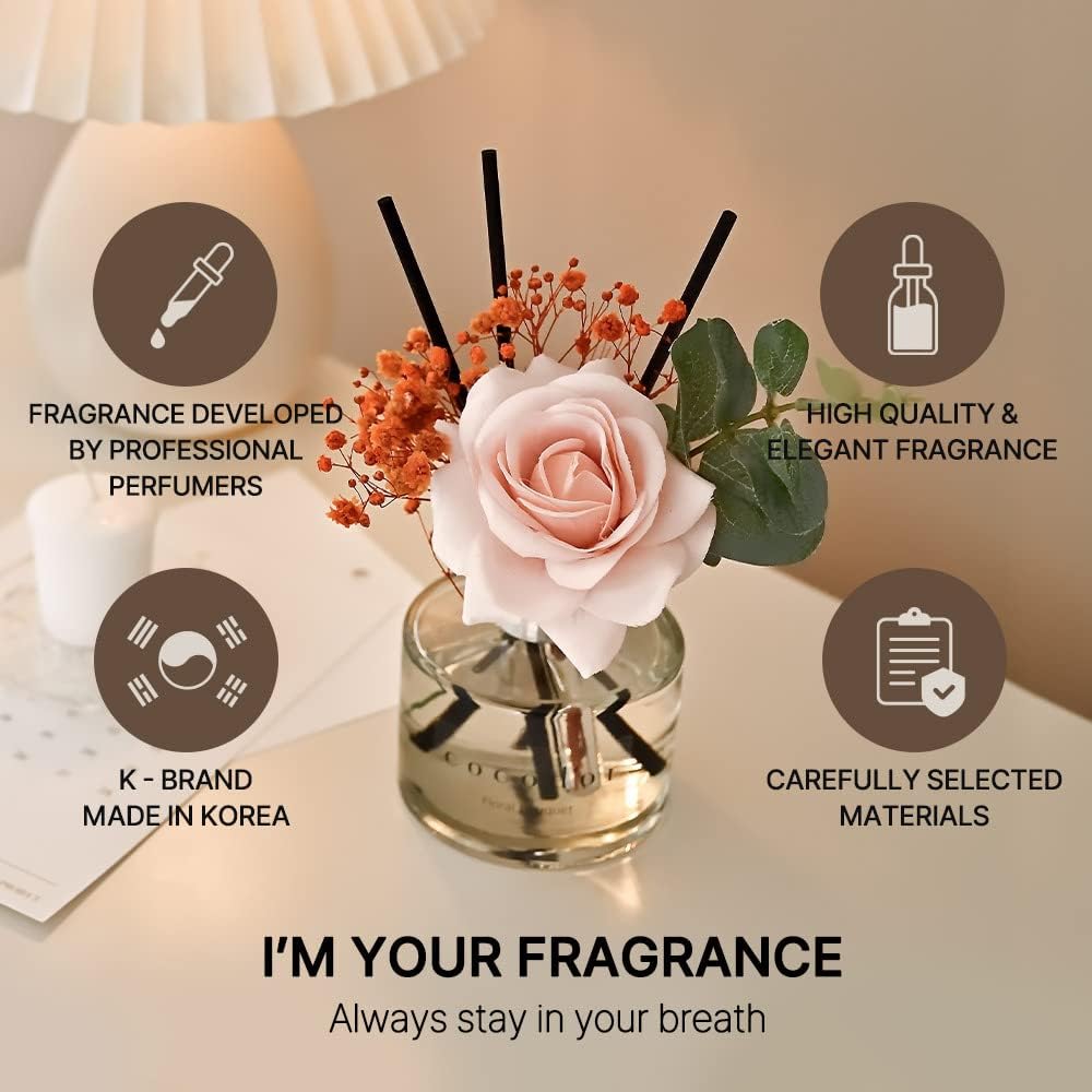 COCODOR Rose Flower Reed Diffuser/White Jasmine/6.7oz/1Pack / Home Fragrance Scent Essential Oil Stick Diffuser for Bedroom Bathroom Home Décor