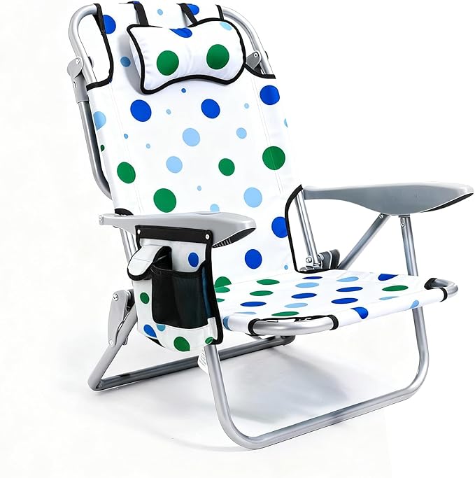 Canpsky Portable Beach Chair for Adults, Outdoor Camping Chair Lay Flat Folding Backpack Beach Reclining Chair with 5 Positions, Headrest, Cup Holder, Heavy Geometric Circle