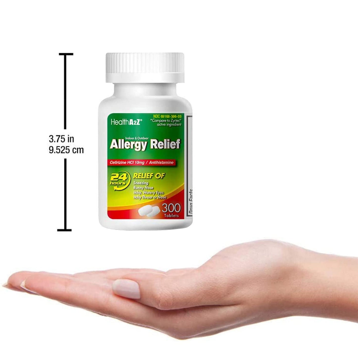 HealthA2Z® Allergy Relief | Cetirizine 10mg | All Day Allergy Relief | Indoor & Outdoor | Relief from Itchy Throat, Sneezing, Runny Noses (300 Count (Pack of 2))