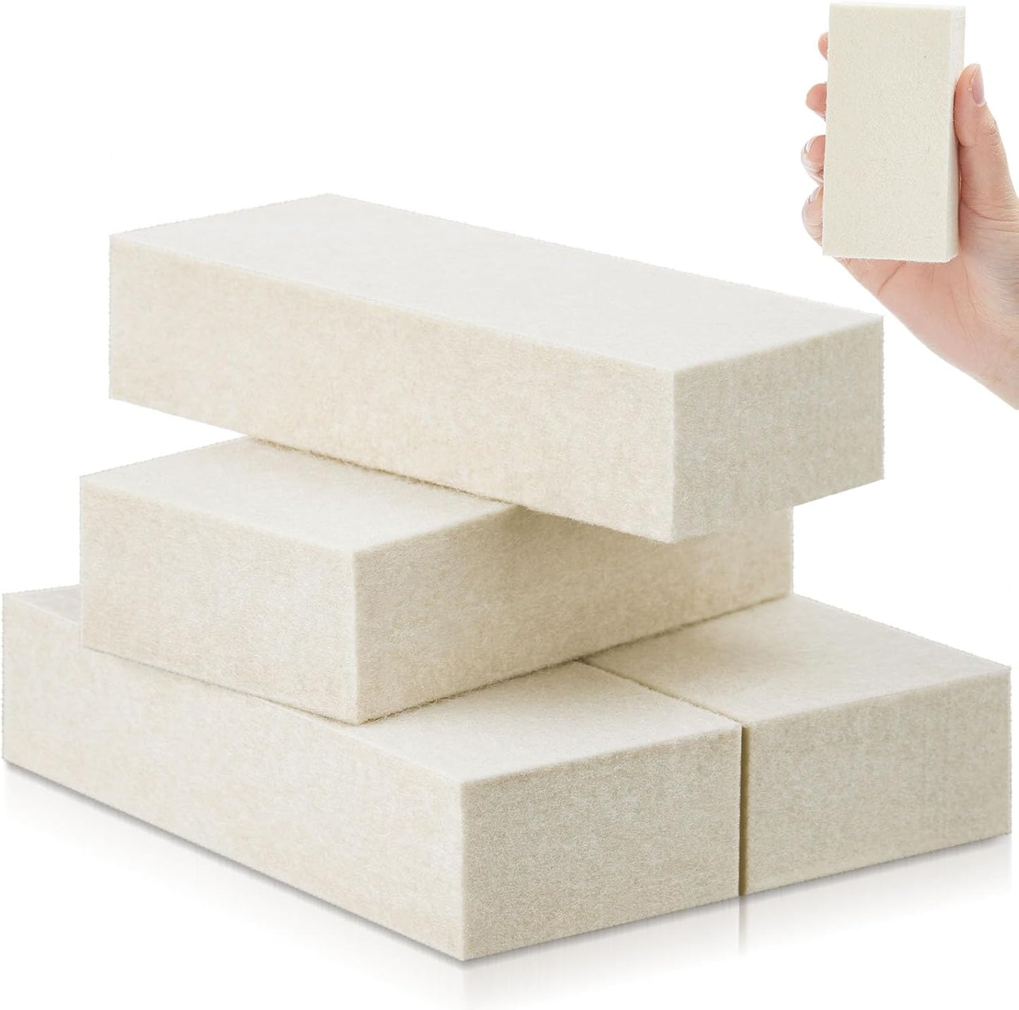 4 Pcs Thickened Felt Blocks Wool Soft Felt Squeegee Automotive Vinyl Wrapping Tool 1'' x 2'' x 4'' White Film Installing Tool for Sandpaper Sanding Polishing for Window Tinting No Scratches