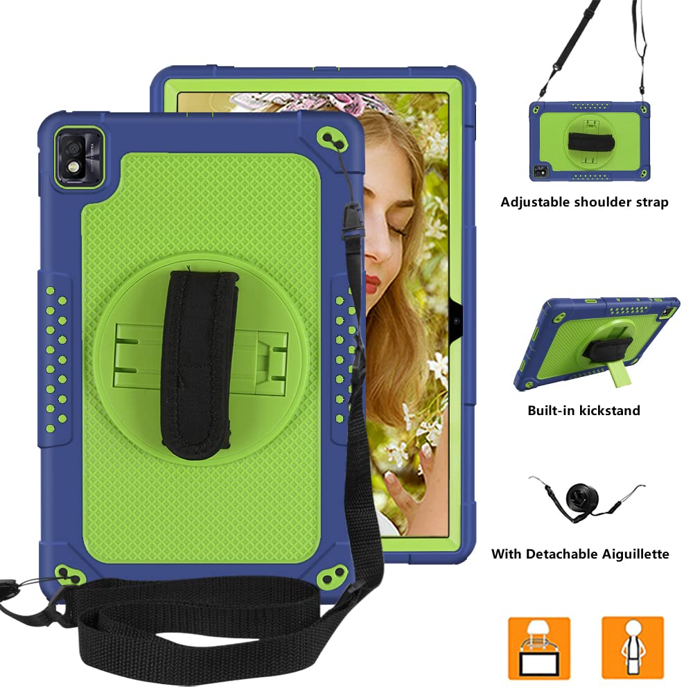 Kebiory For Tcl Tabmax 10.4 Inch Tablet Case,Shockproof 360 Rotating Stand Hand&Shoulder Strap Kids Friendly Case For Nokia T20/