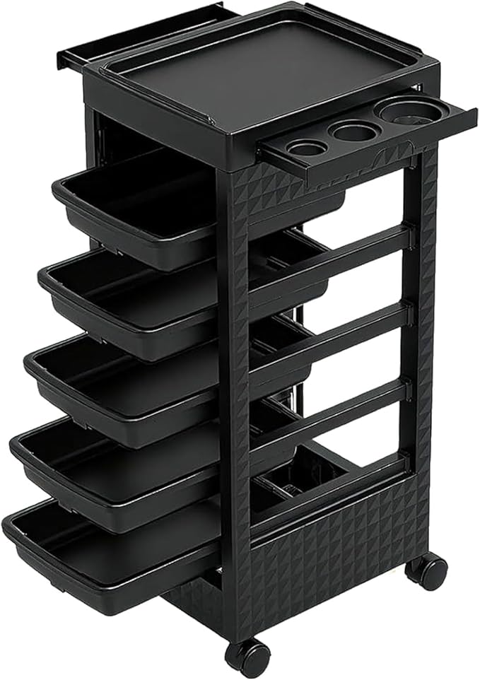 Salon Trolley Cart with Wheels & 5 Drawers, Salon Rolling Stations for Hair Stylist,Hairstylist for Beauty Tattoo Hairdressing Beauty Equipment, Black (T27-5DRAWER)