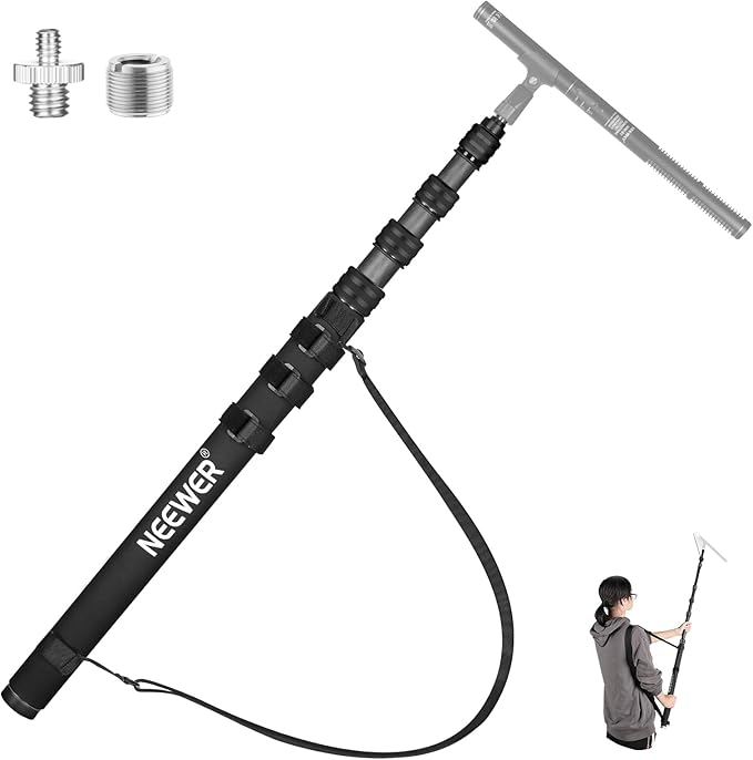 NEEWER Upgraded Microphone Boom Pole, 9.8ft/300cm Telescopic Carbon Fiber Mic Boom Arm with 5 Sections, 1/4" 3/8" 5/8" Scr...