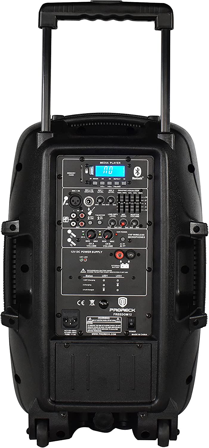 Proreck Freedom 12 Portable Wireless 12-Inch 500 Watt Powered Dj/Pa Speaker Rechargeable Karaoke System With Bluetooth/Usb Drive