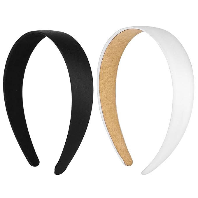 WLLHYF 2 Pieces Satin Headbands 1 Inch Wide Hard Head Band Fashion Solid Headband Anti-slip Plain Hair Bands Diy Hair Acce...