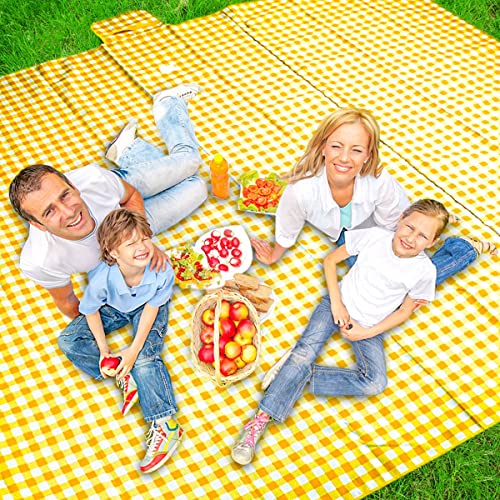 ZHUYNXIR Extra Large Picnic, Waterproof Blanket, Gingham Picnic Mat for Beach, Camping Grass Picnic Blankets. (Yellow 58x5...