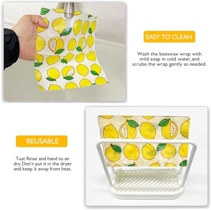 Beeswax Reusable Food Wraps for Bread & Sandwiches – Organic Cotton, Beeswax & Pine Resin Reusable Food Wrap with Multi-function brush– Eco-Friendly Kitchen Storage