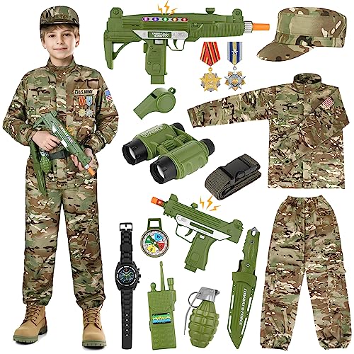 GIFTINBOX Army Costume for Kids, Boys Military Soldier Costume with Toy Accessories, Halloween Costumes for Boys Kids 3-13