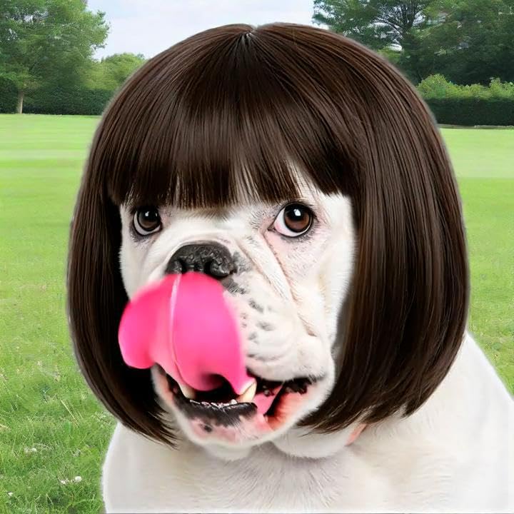 Funny Dog Wig for Small Medium Large Dogs with Free Head Flower, Trimmable Pet Costume Cat Cosplay Decoration for Halloween, Christmas, Parties
