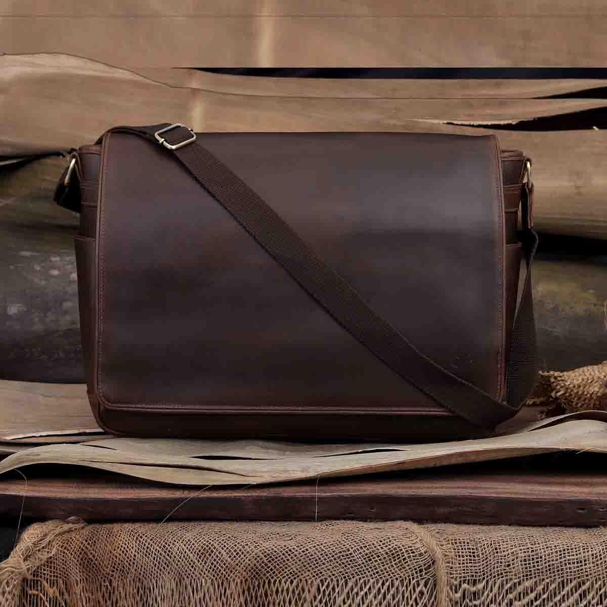Leather Farm Messenger Bag for Men & Women 15.6 Inch – Premium Vintage Handmade Laptop Briefcase Satchel, Mens Shoulder Crossbody, Genuine Leather Computer Bag with Adjustable Strap Brown