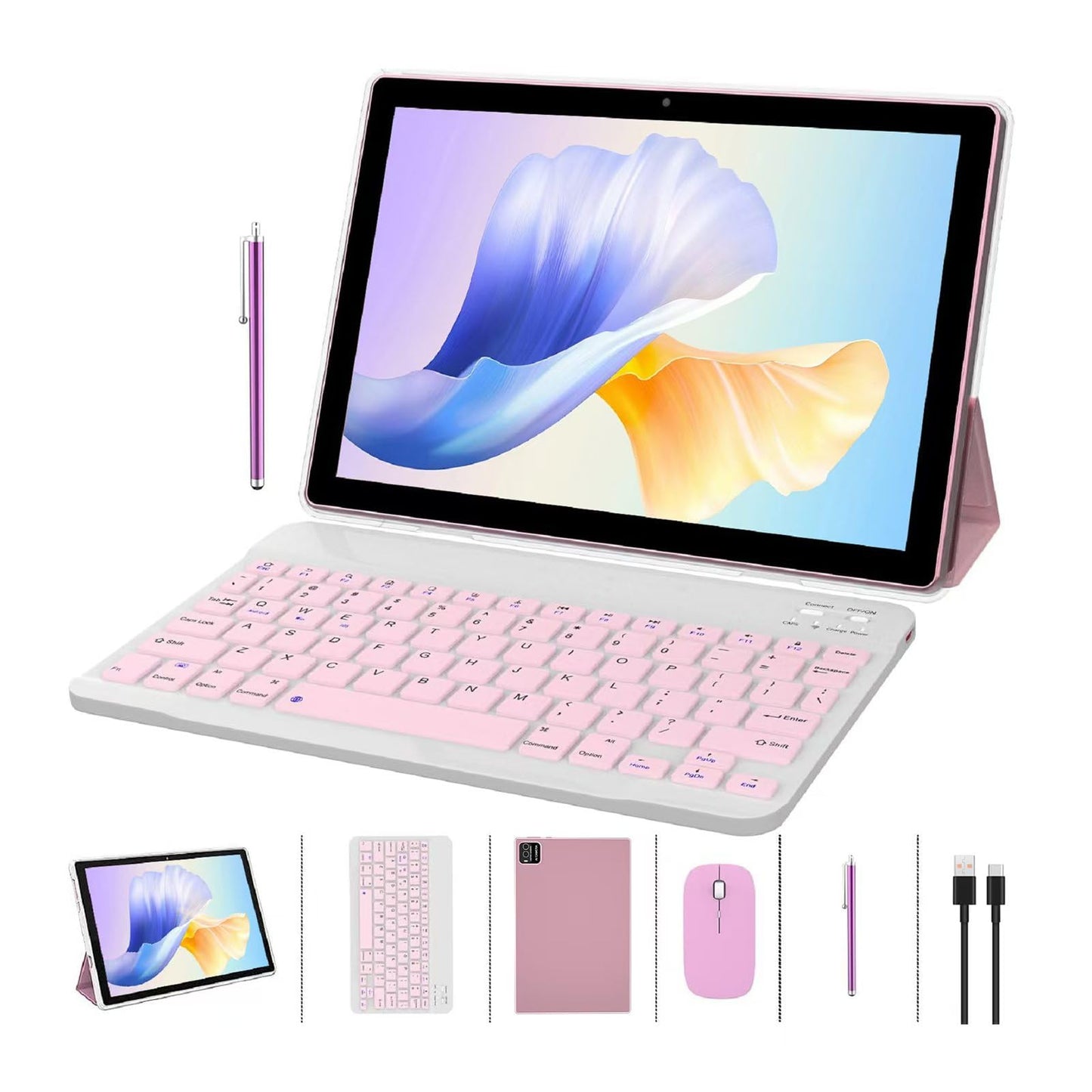 Zzb 2 In 1 Tablet With Keyboard Case Mouse Stylus Pen, 10 Inch Tablet Android 14.0 Tablets Pc Set, 8Gb Ram+64Gb Rom Tableta Comp