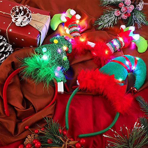 Elcoho 6 Pack Christmas LED Headbands Holiday Light Up Costume Headband Reindeer Christmas Bow Elf Costumes Hair Bands for...