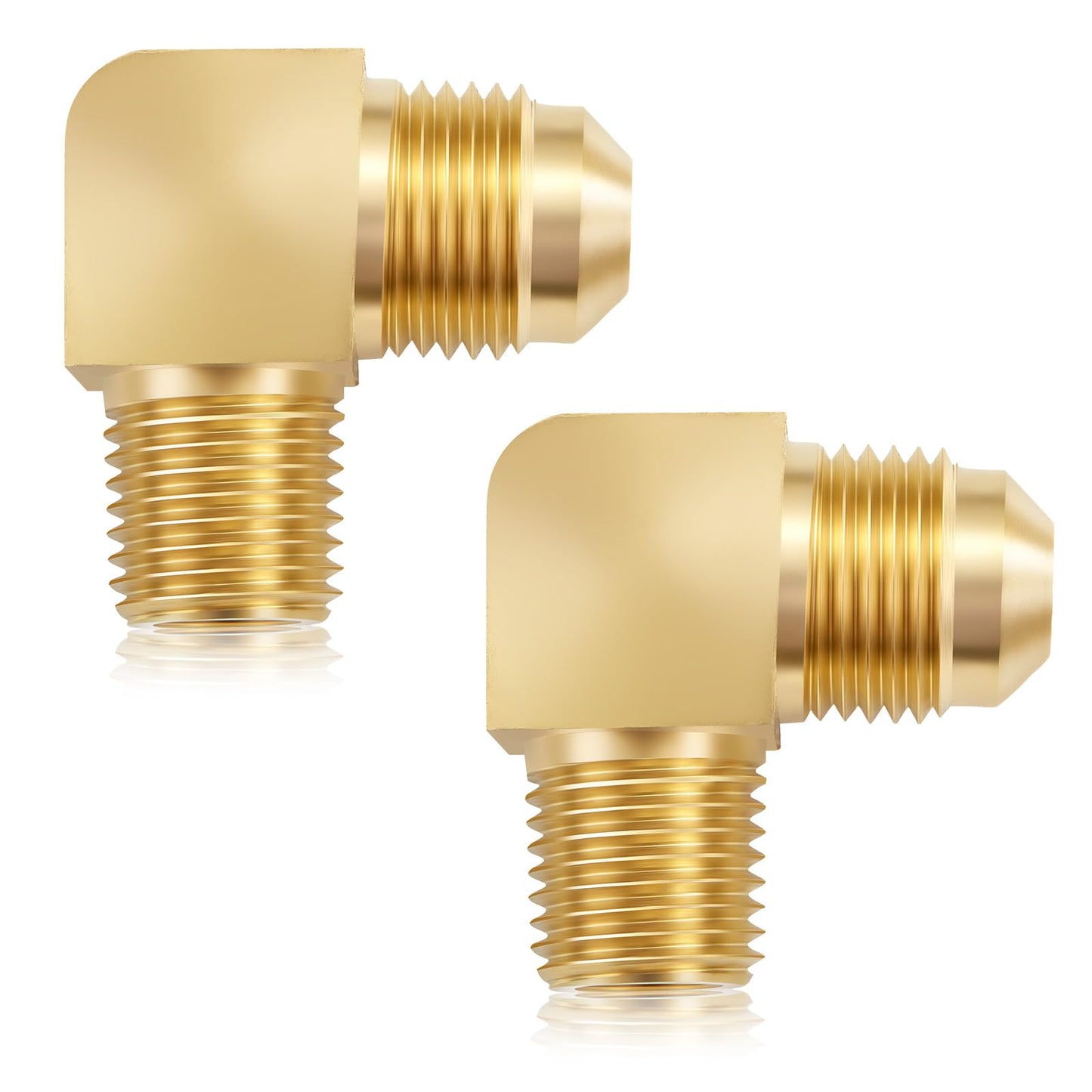 Litorange 2 PCS Heavy Duty Metals Brass Tube Fitting 90 Degree Elbow Adapter 3/8" Flare x 3/8" Male NPT Pipe