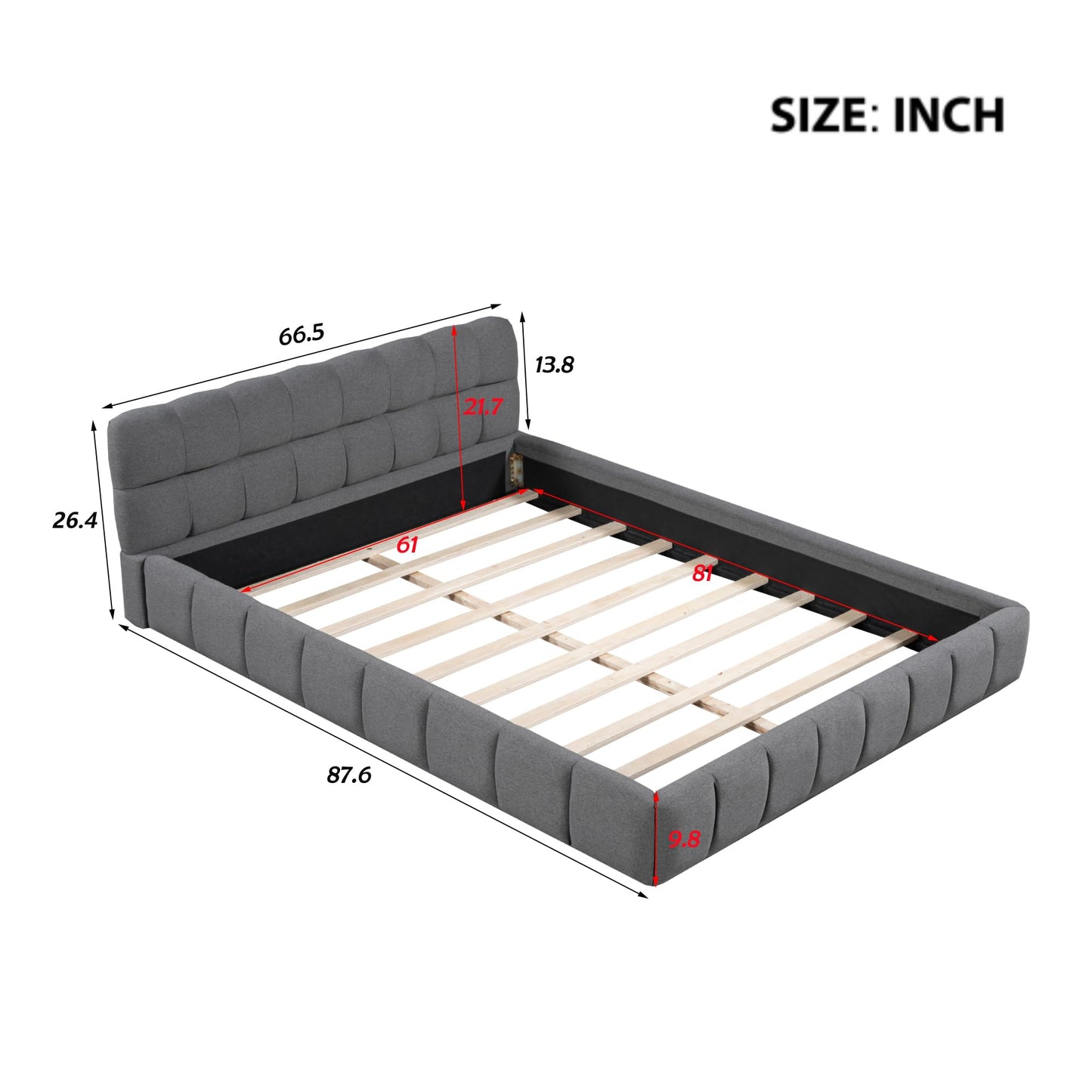 Merax Modern Tufted Plattform Bed Queen Linen Floor Bed Frame with Wingback No Box Spring Needed Gray