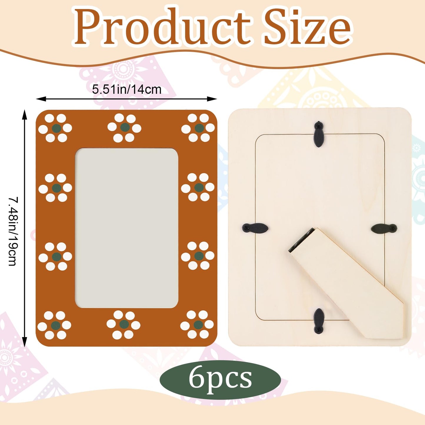 Chunful 6 Pcs Mexican Flowers Picture Frames for Dia De Los Muertos Altar Day of the Dead Decorations Wooden Picture Frame for Dia De Los Muertos Altar Ofrenda Decorations