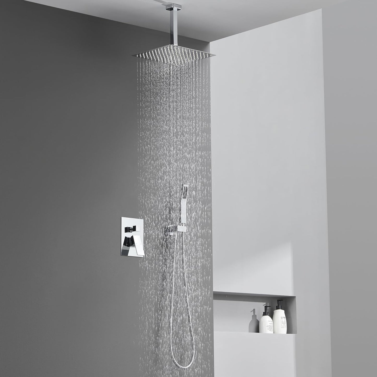 Artiqua Shower System 12 Inches Rain Shower Combo Set Chrome Ceiling Mount Shower Faucet Bathroom Faucets with Rainfall Shower Head and Hand Shower