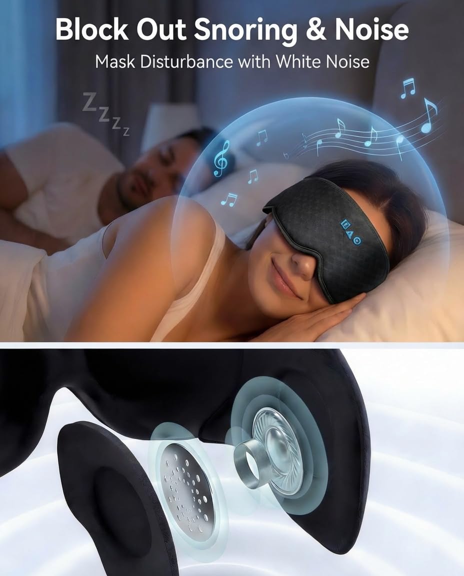 Sleep Mask with Bluetooth Headphones: 100% Blackout, 3D Zero-Pressure Eye Cups, Noise-Reducing Immersive Sound for Sleeping, Adjustable Speaker Fit, Bluetooth 5.4, Detachable Design, Travel Relaxation