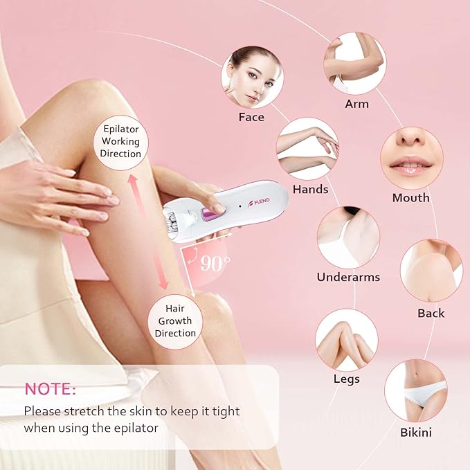 Epilator for Women, Smooth Glide Epilator Facial and Body Hair Remover with LED Light Rechargeable Hair Removal Device for Face, Bikini, Armpits, Arms, and Legs