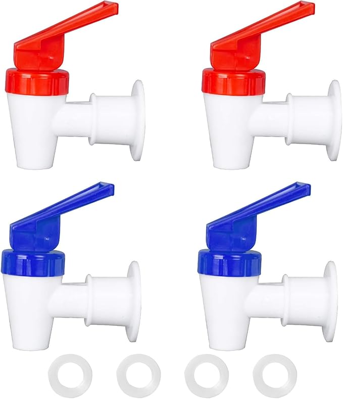 4 Pack Replacement Water Dispenser Faucets - 2 Red & 2 Blue Plastic Spigots, 3/8 Inch Internal Thread, BPA-Free for Water ...