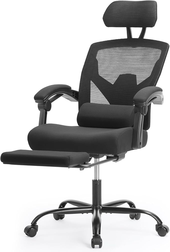 Sweetcrispy Office Computer Desk Chair, Ergonomic High-Back Mesh Rolling Work Swivel Chairs with Wheels, Comfortable Lumba...