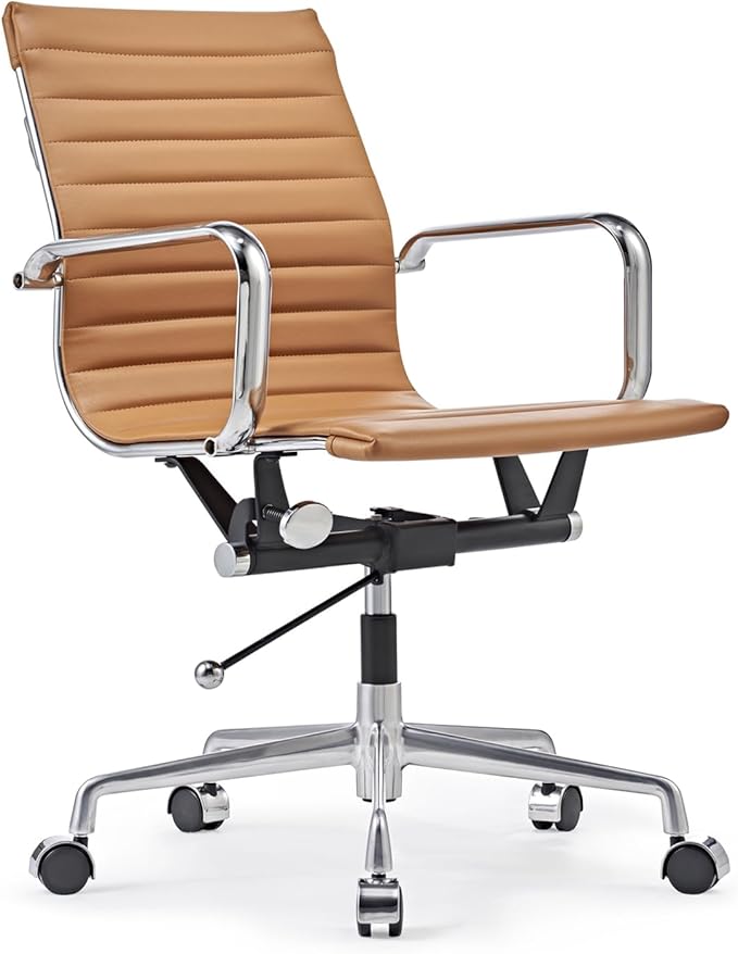 LUXMOD Mid Back Office Chair with Arms and Lumbar Support, Ergonomic Swivel Desk Chair for Receptionist, Executive, Home Office Use – Terracotta