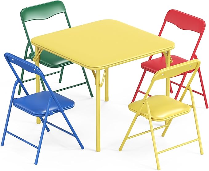 JOYMOR 5-Piece Kids Folding Table and Chairs Set, Metal Frame Children's Activity Set with Easy-Fold Design, Kids Table an...