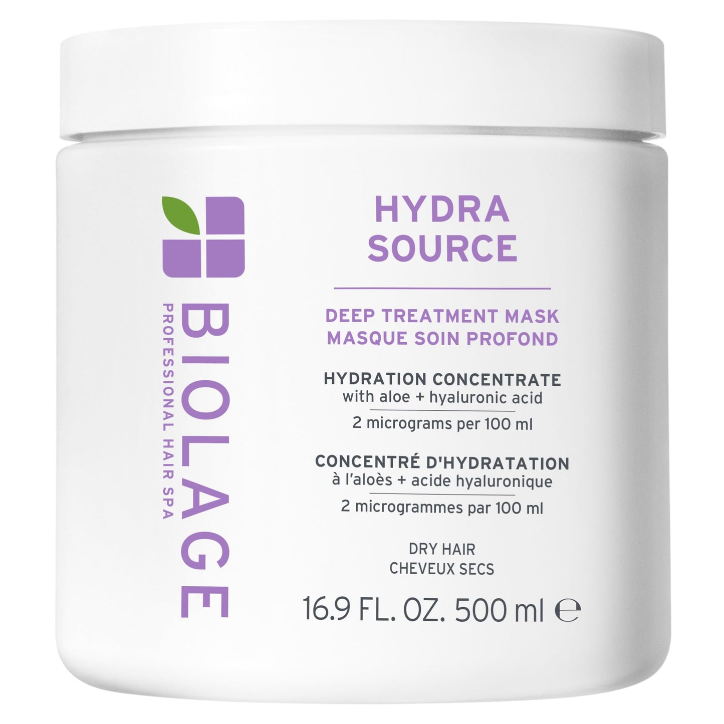 Biolage Hydra Source Deep Treatment Mask - Nourishes & Smooths, For Dry Hair, Infused with Micro-Filtered Aloe Vera & Fermented