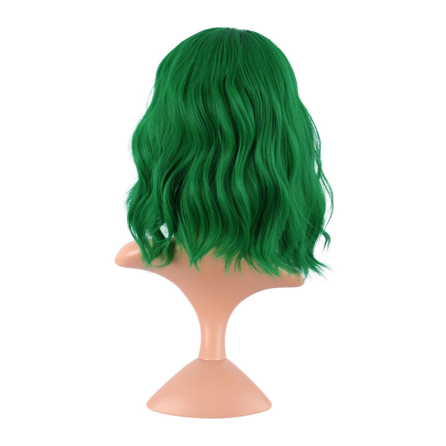 MapofBeauty 14 Inch/35 cm Bob Wavy Short Curly Body Wave Cosplay Anime Synthetic Hair Party Wig (Grass Green)