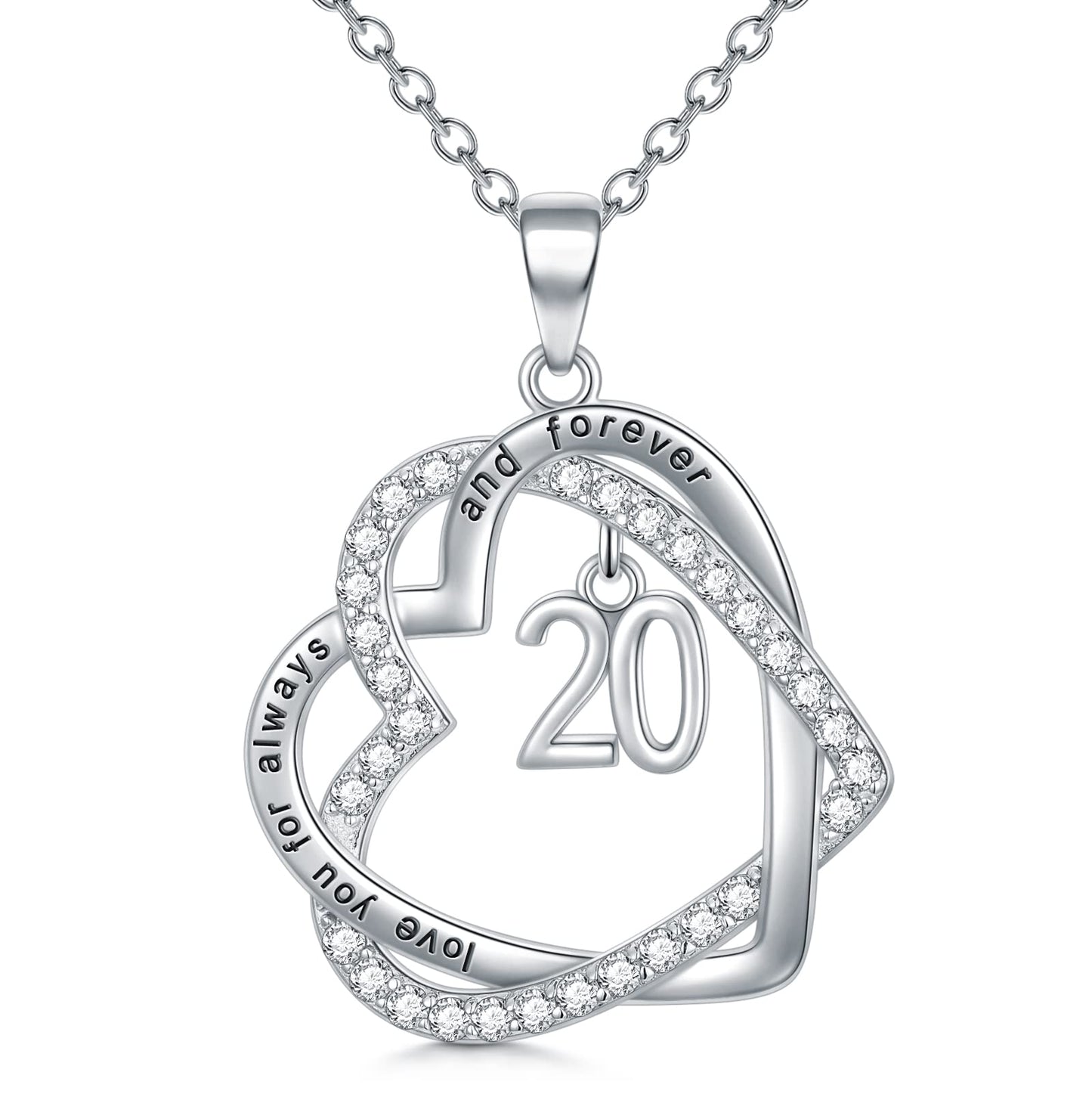 TOUPOP 20th Birthday Gifts for Women Sterling Silver Forever Love Heart Pendant Necklace Sweet 20 Necklace Anniversary Jewelry 20 Years Old Jewelry Gifts for Her Girlfriend