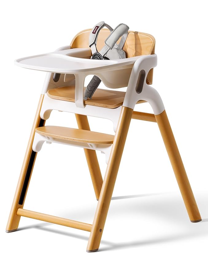 Momcozy DinerPal Wooden High Chair for Babies, Toddlers & Adults Up to 308 Lbs, Convertible Baby Highchair with Food-Grade...