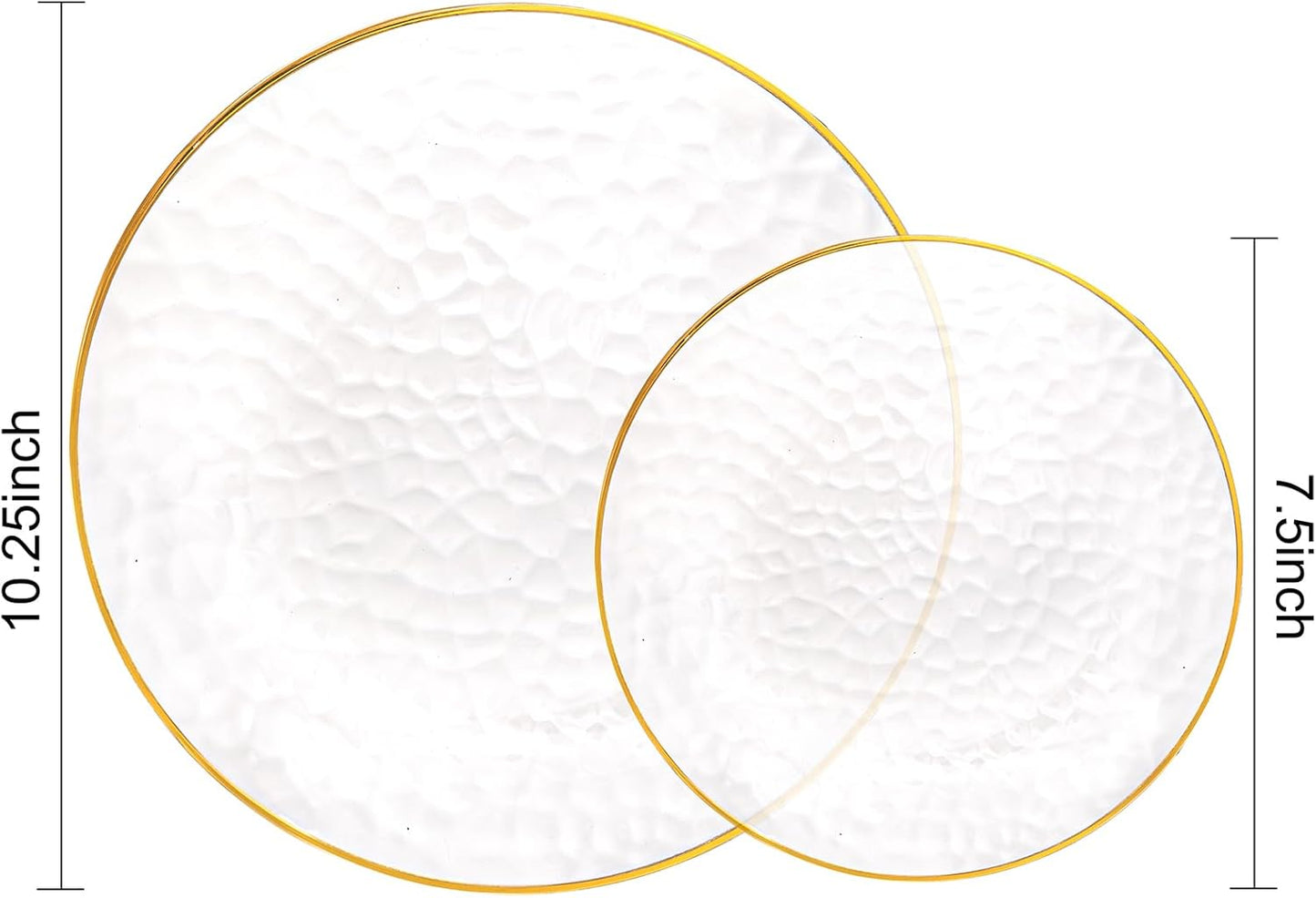 Rubtlamp 100Pcs Clear Gold Plastic Plates, Disposable Plates With Gold Rim, Heavy-duty Party Platos, Hammered Plastic Plates Include 50 Clear Dessert Platos, 50 Dinner Platos for Party