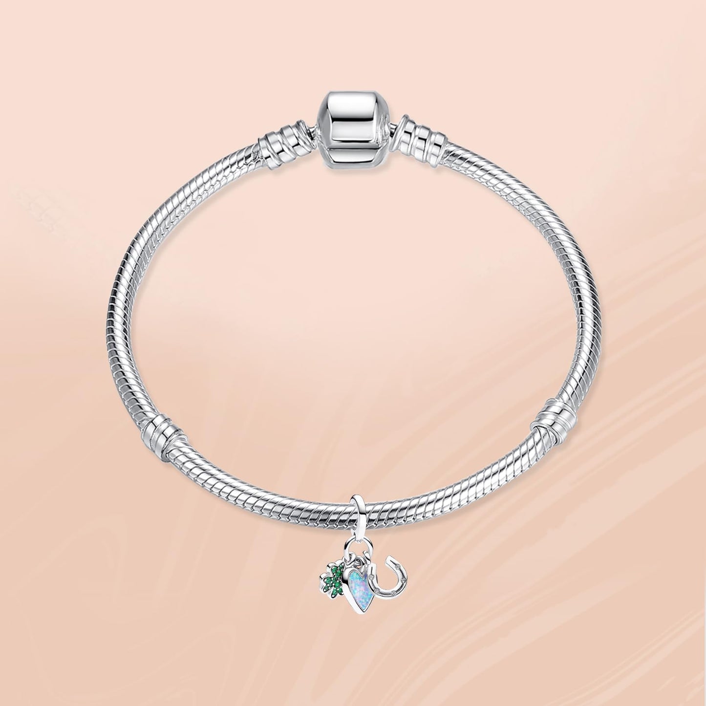 Annmors 925 Sterling Silver Charms fit Bracelets Necklaces Four Leaf Clover & Blue Heart Dangle Beads with 5A Cubic Zirconia Chr