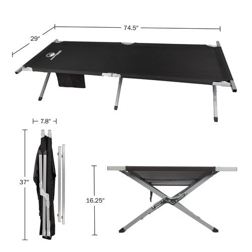 Camping Cot - Portable Folding Camp Bed - 600D Sleeping Cot for Adults with Steel Frame by Wakeman Outdoors (Black)