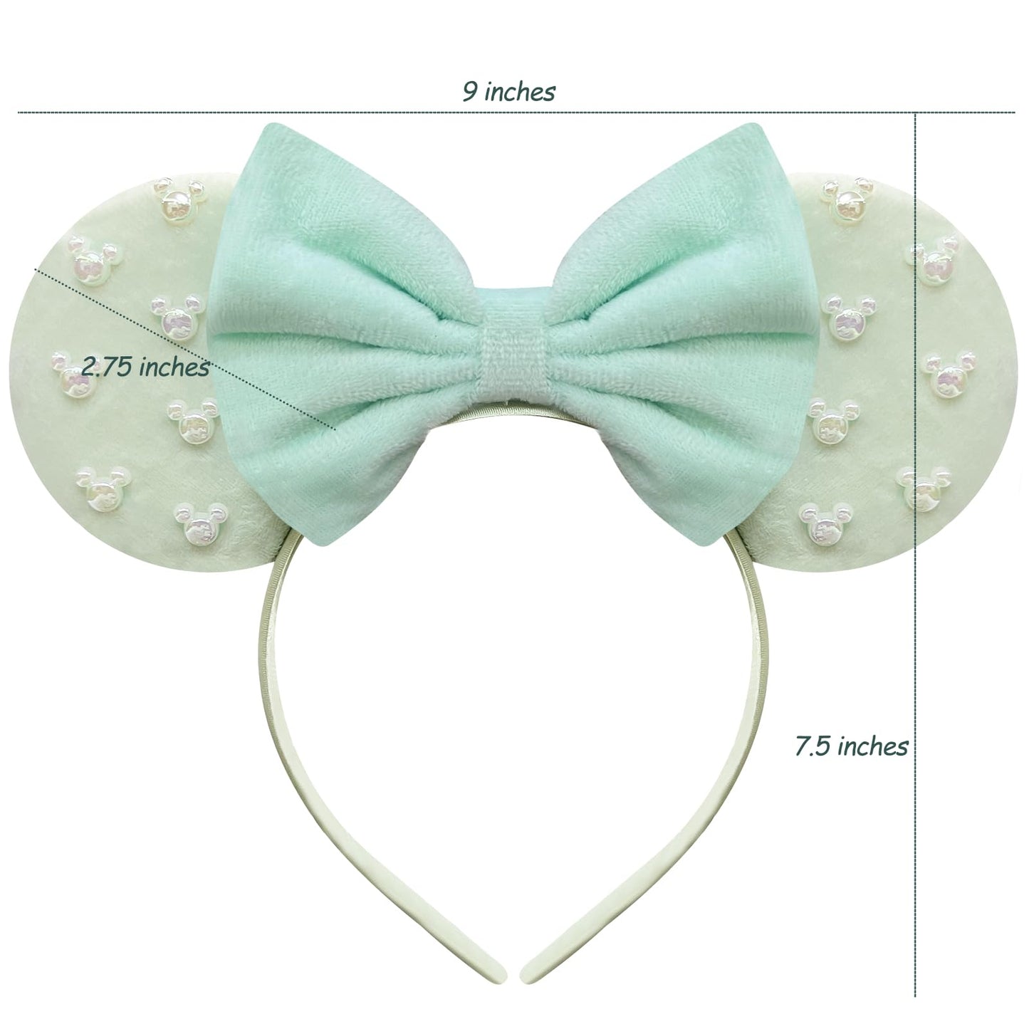 Trnerm Mint Green Fuzzy Mouse Ears Headband for Women, Cute Beads Headband with Bows,Halloween Costume Accessory