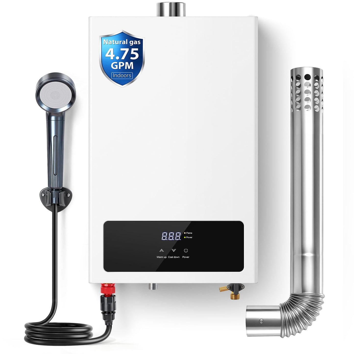 SNDOAS Natural Gas Tankless Water Heater,4.75GPM 102,000BTU Instant Hot Water Heater,18L Forced Exhaust Gas Water Heater Indoor Wall-Mount with LED Display,On Demand Water Heater for Home