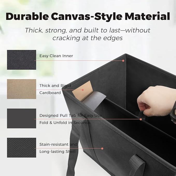 DOUKE Reusable Grocery Tote Bags, 3-Pack Heavy Duty Reusable Shopping Bags with Long Handles, Large Box Shape Tote Bags to Stand Up, Stay Open, Fold Flat (Black)