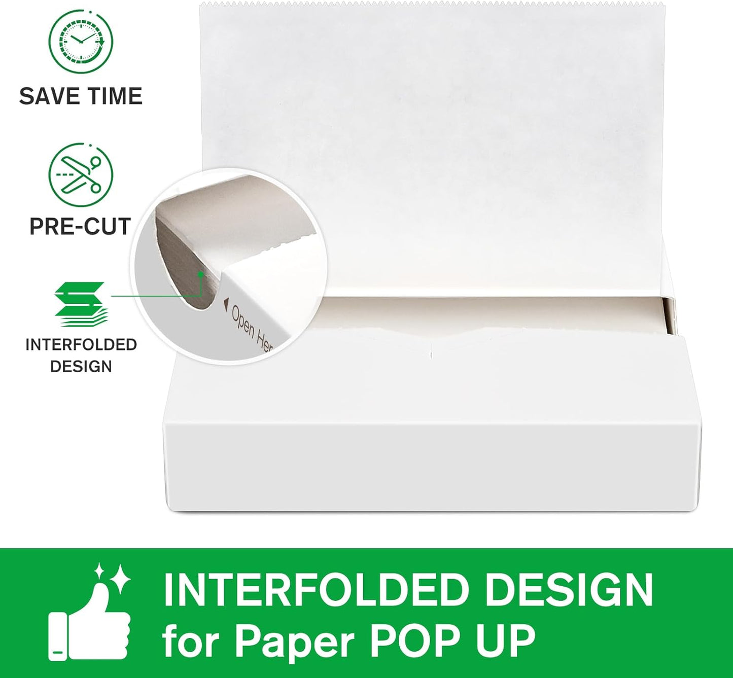 Precut POP UP Deli Paper Sheet Pack of 200, Interfolded Heavy Paper for Food Wrap and Serving (6" x 10-1/2", White）