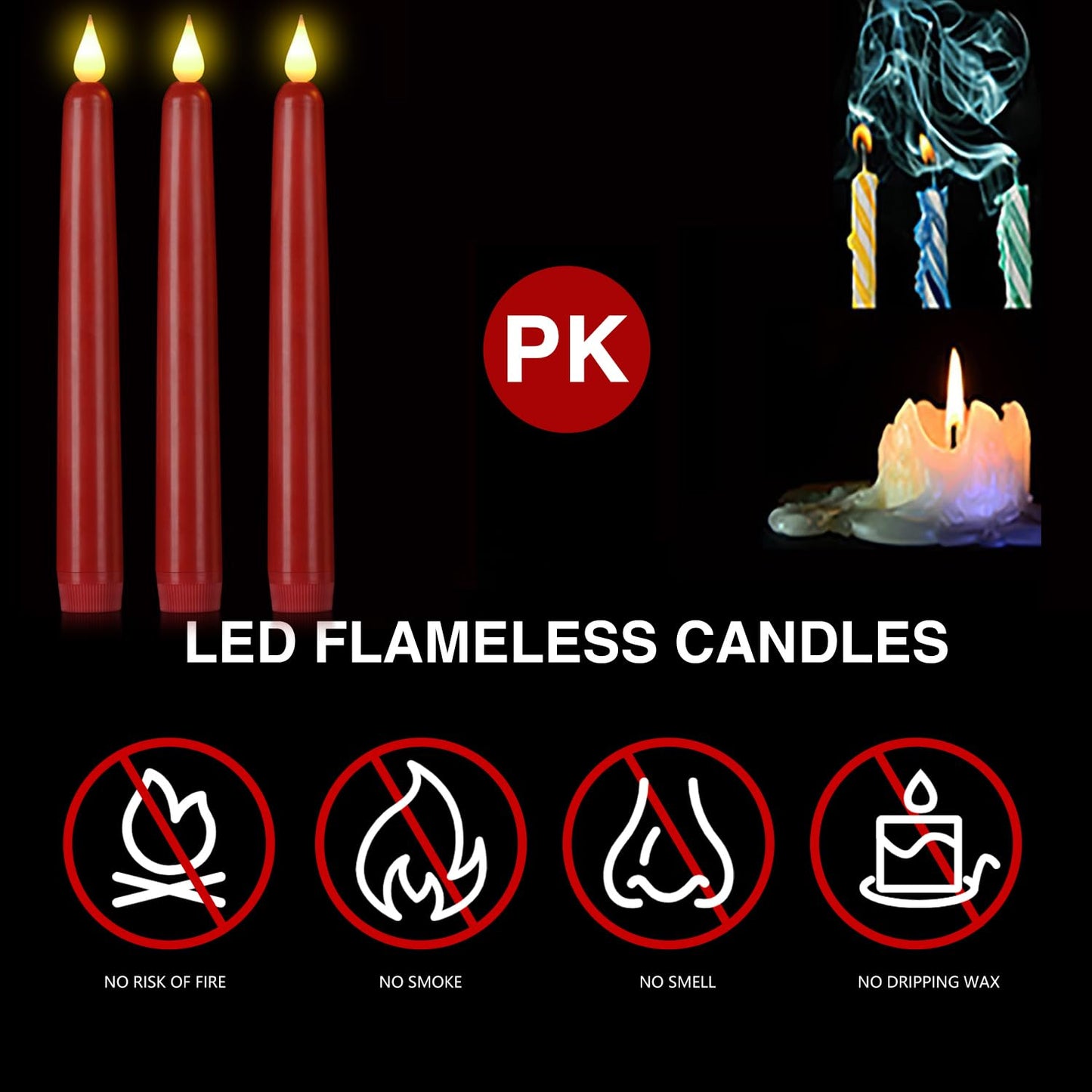 Flameless Taper Candles with Remote Control,3/6/9/12/15pack Plastic LED Candles, Flickering Battery Operated, 9.2'’Classic Tall Candle for Wedding, Party,Christmas,Home Decor (15PACK, Red)